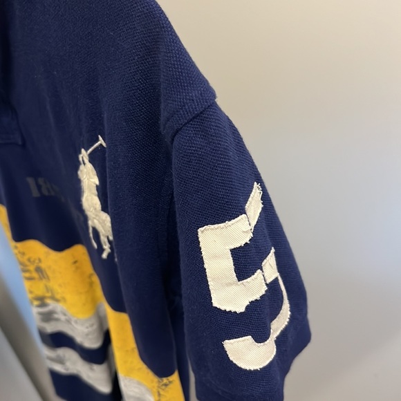 Polo Ralph Lauren Polo Shirt. Yellow and Navy Blue - Picture 3 of 4